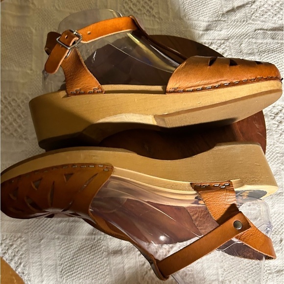RARE Swedish Hasbeens Lacy Sandal Low Natural 39 Brown Leather - Picture 5 of 9